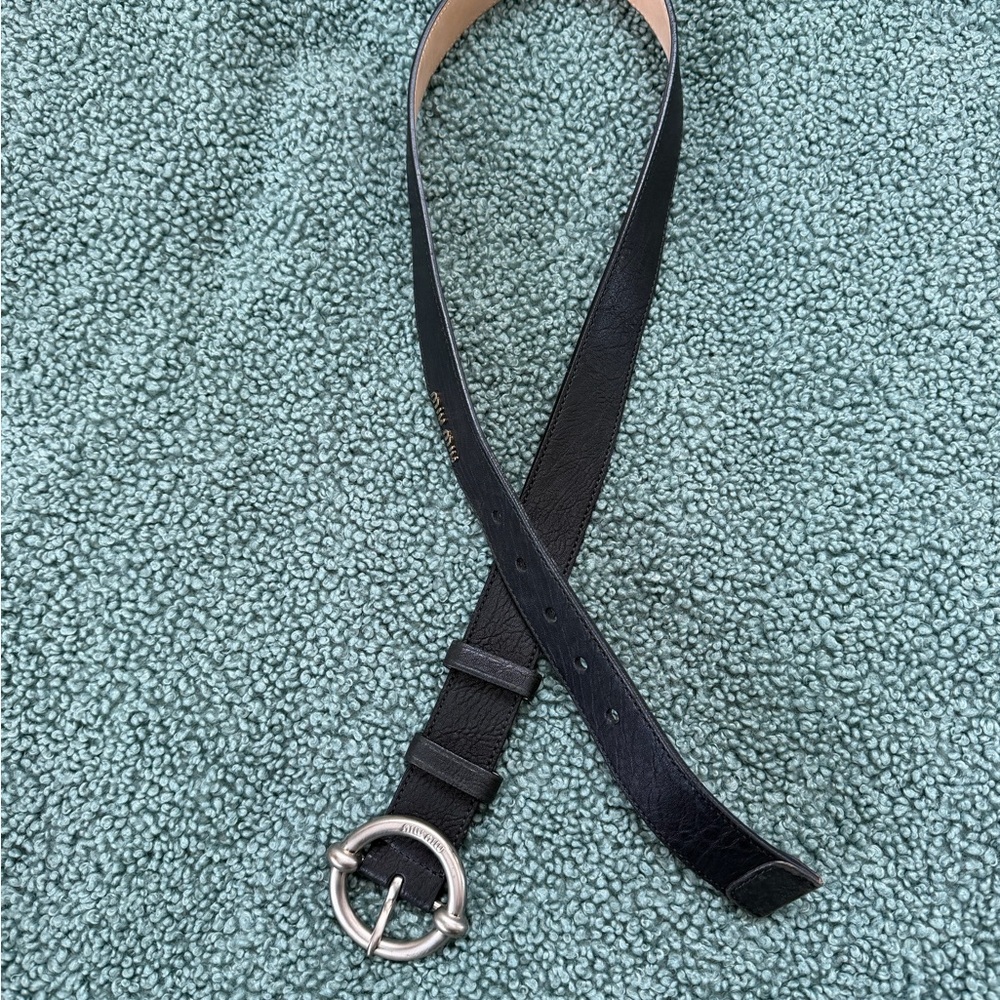 Miu Miu Black Leather Belt with Silver Buckle - Picture 2 of 13